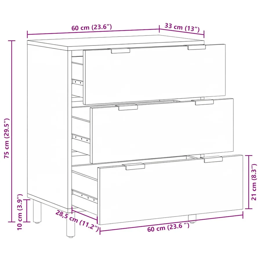 Buffet noir 60x33x75 cm bois d'ingénierie - 11