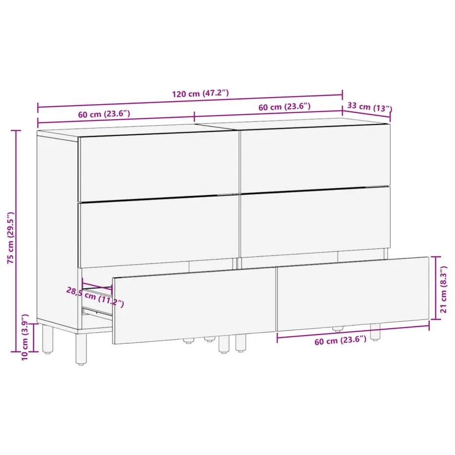 Buffets 2 pcs noir 60x33x75 cm bois d'ingénierie - 12