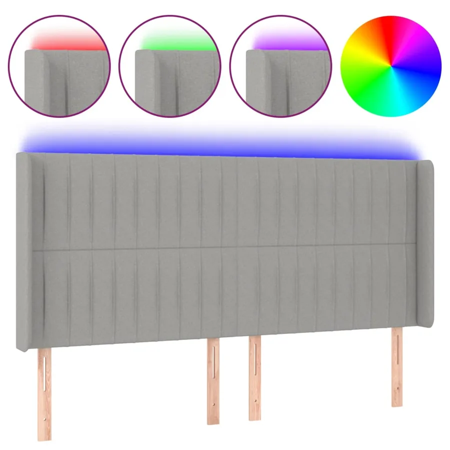 Tête de lit à LED Gris clair 203x16x118/128 cm Tissu - 2