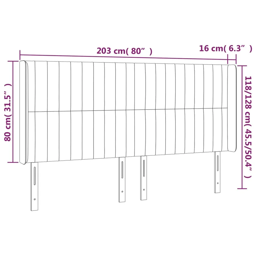 Tête de lit à LED Gris clair 203x16x118/128 cm Tissu - 6