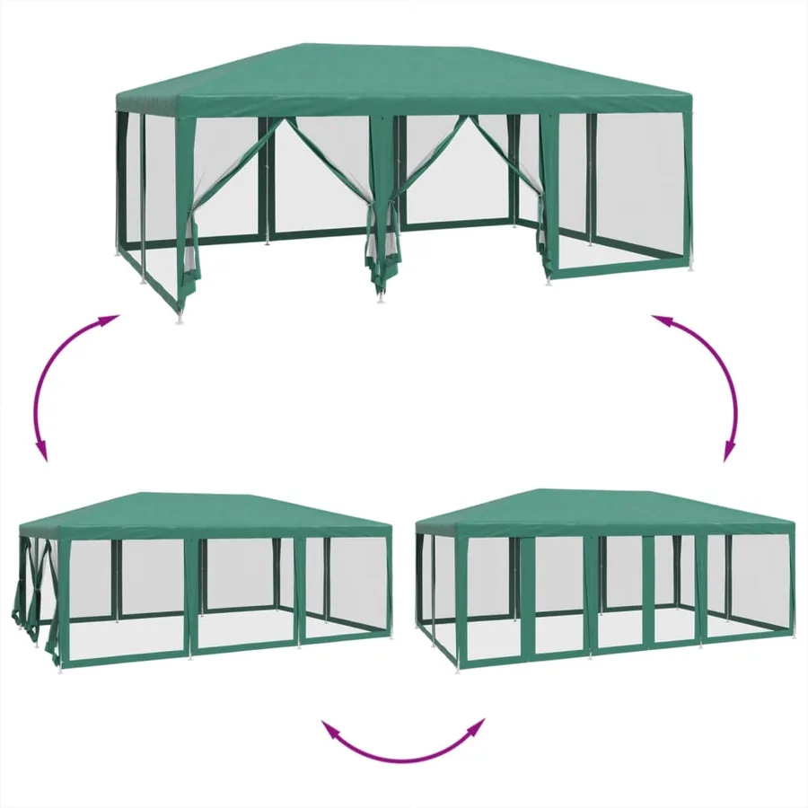 Tente de fête avec 10 parois latérales en maille vert 6x4m PEHD - 6