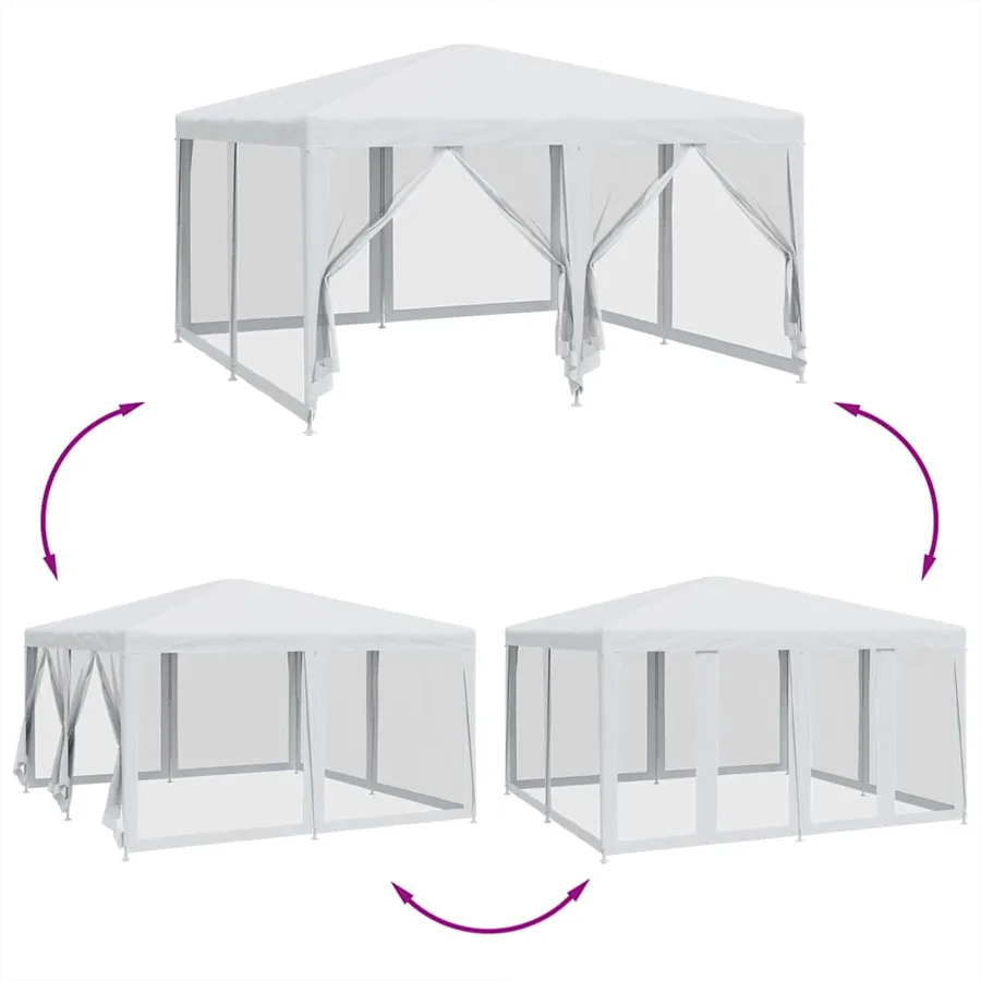 Tente de fête avec 8 parois latérales en maille blanc 4x4m PEHD - 6