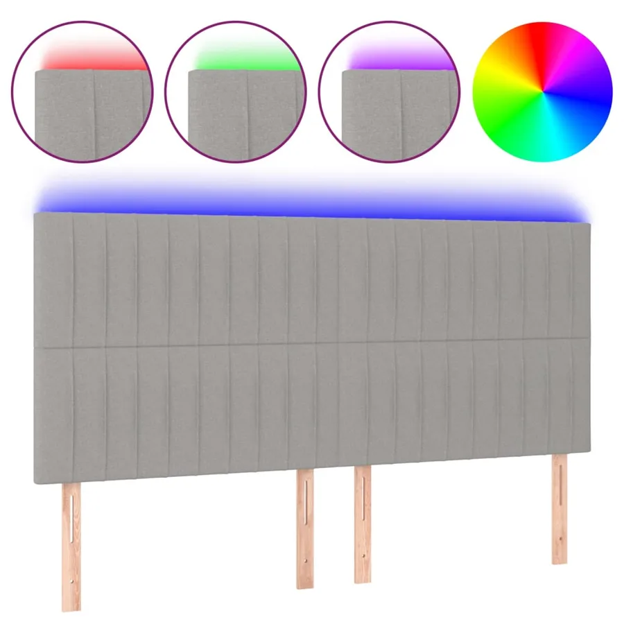 Tête de lit à LED Gris clair 200x5x118/128 cm Tissu - 2