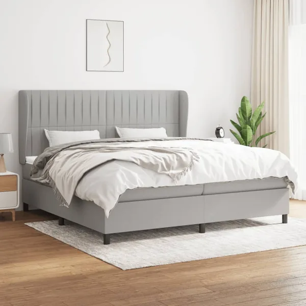 Sommier à lattes de lit avec matelas Gris clair 200x200cm Tissu