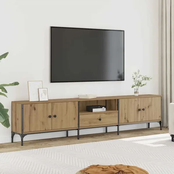 Meuble TV à tiroir chêne artisanal 200x25x44 cm bois ingénierie