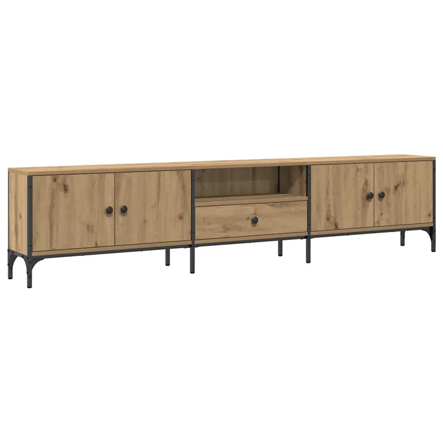 Meuble TV à tiroir chêne artisanal 200x25x44 cm bois ingénierie - 2