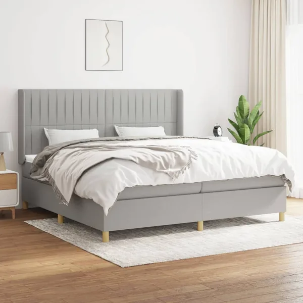 Sommier à lattes de lit avec matelas Gris clair 200x200cm Tissu