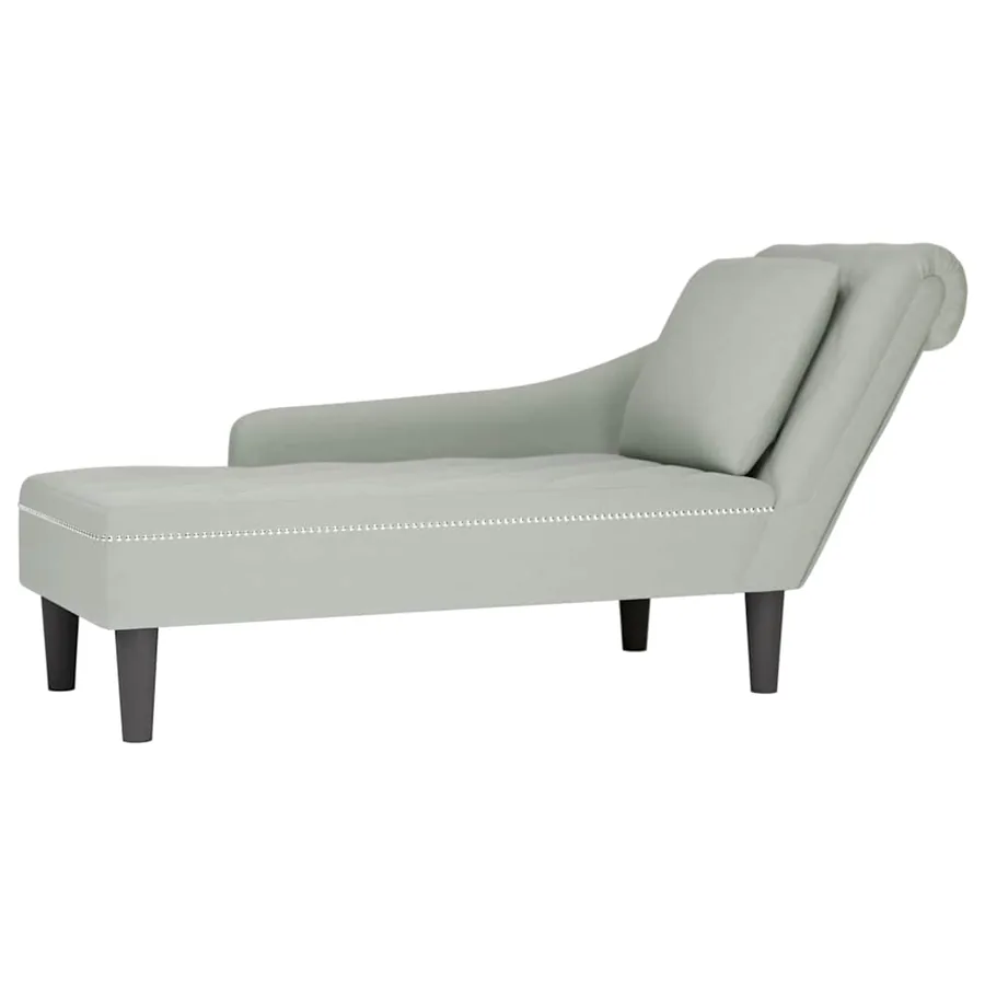 Fauteuil long et coussin et accoudoir droit gris clair velours