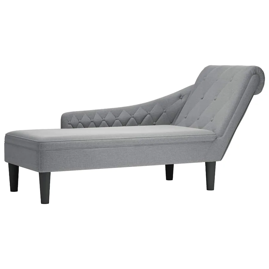 Fauteuil long avec coussin et accoudoir droit gris clair tissu