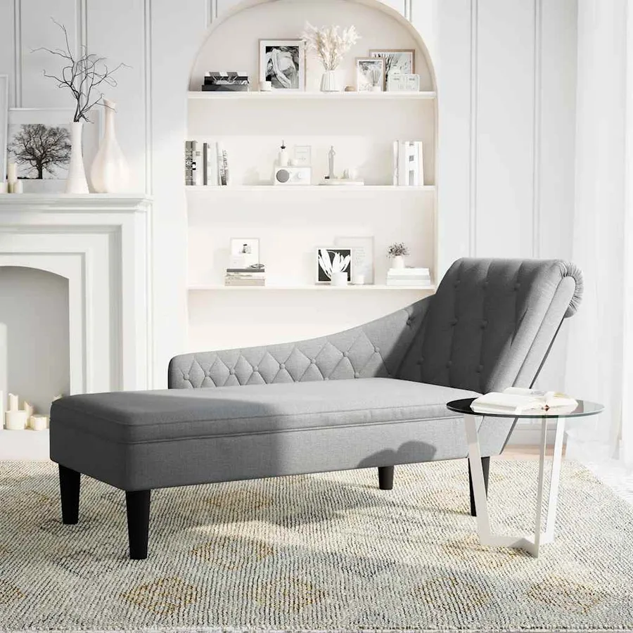 Fauteuil long avec coussin et accoudoir droit gris clair tissu - 2