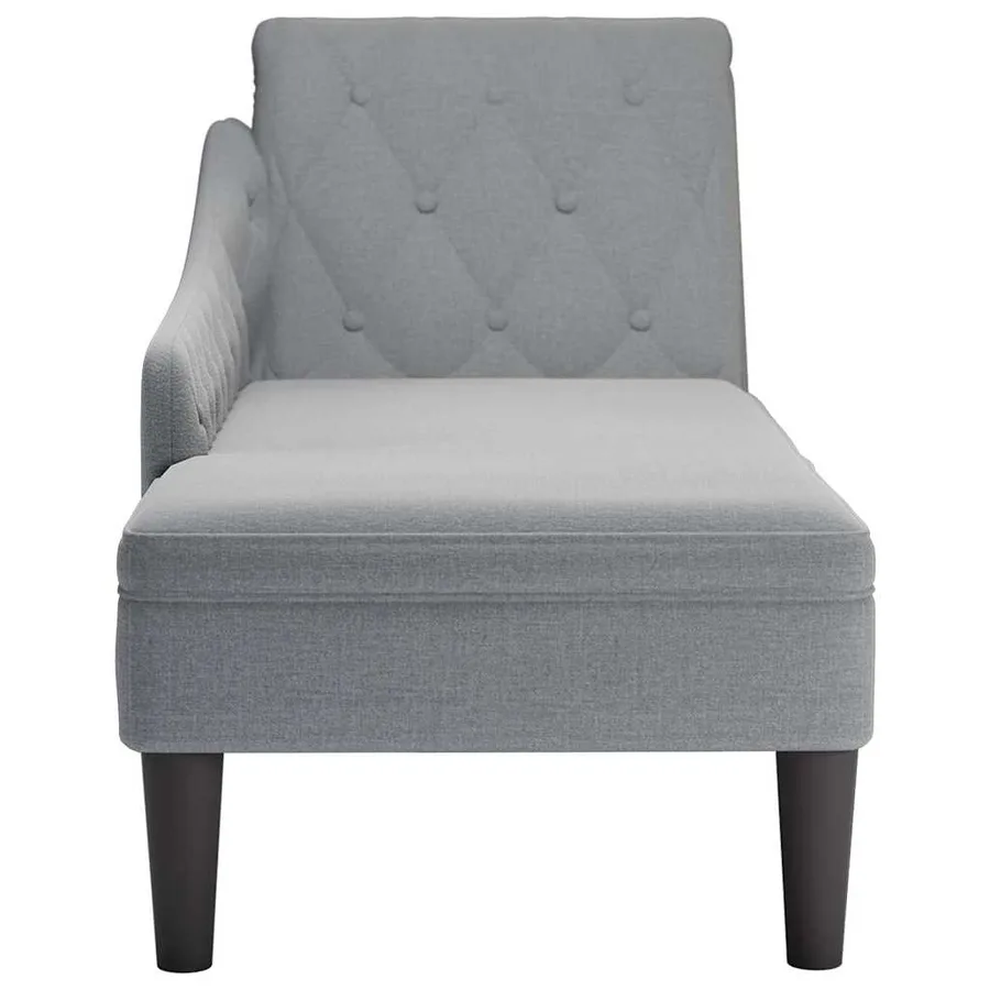 Fauteuil long avec coussin et accoudoir droit gris clair tissu - 4