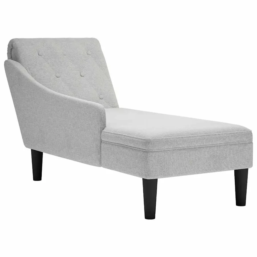 Fauteuil long avec coussin et accoudoir droit gris nuage tissu