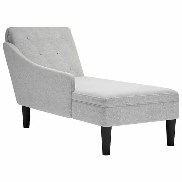 Fauteuil long avec coussin et accoudoir droit gris nuage tissu