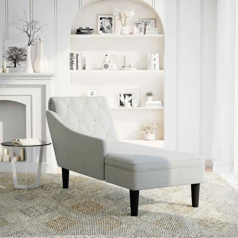 Fauteuil long avec coussin et accoudoir droit gris nuage tissu - 2