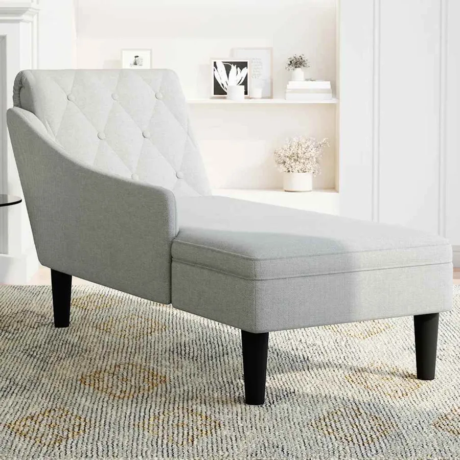 Fauteuil long avec coussin et accoudoir droit gris nuage tissu - 3