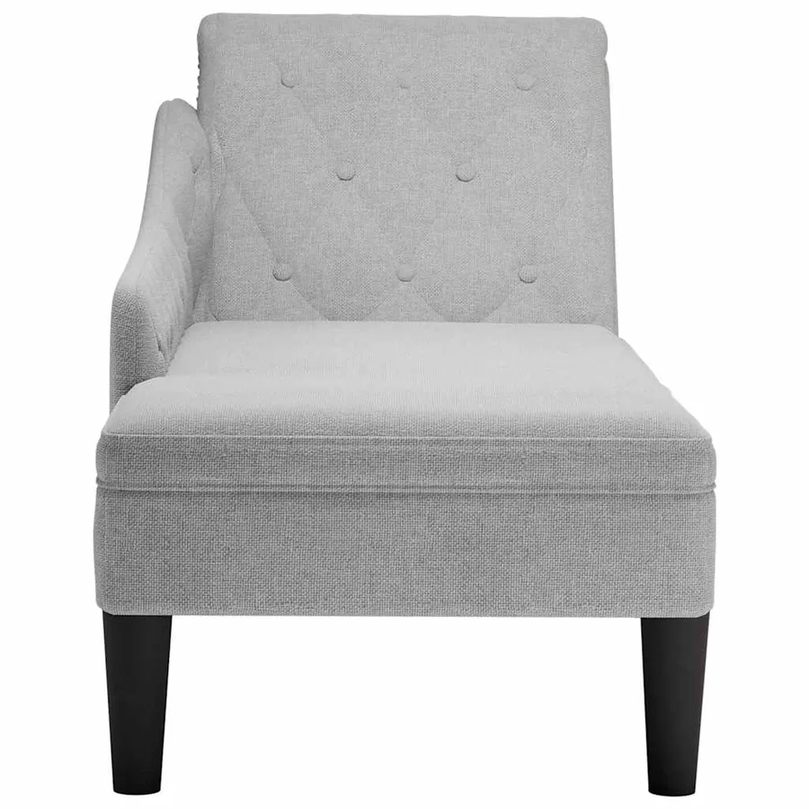 Fauteuil long avec coussin et accoudoir droit gris nuage tissu - 4