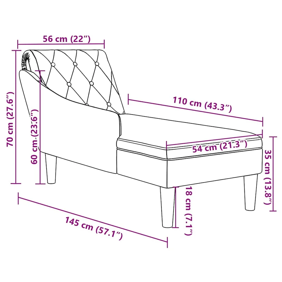 Fauteuil long avec coussin et accoudoir droit gris nuage tissu - 9