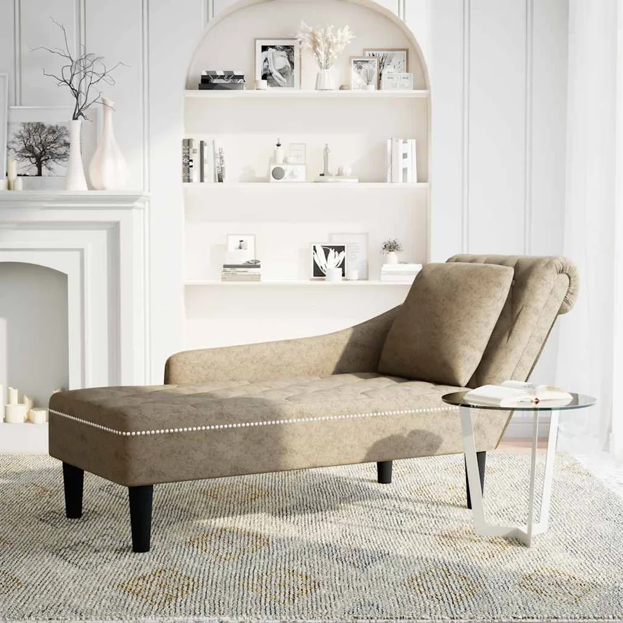 Fauteuil long et coussin/accoudoir droit gris clair simili cuir - 2