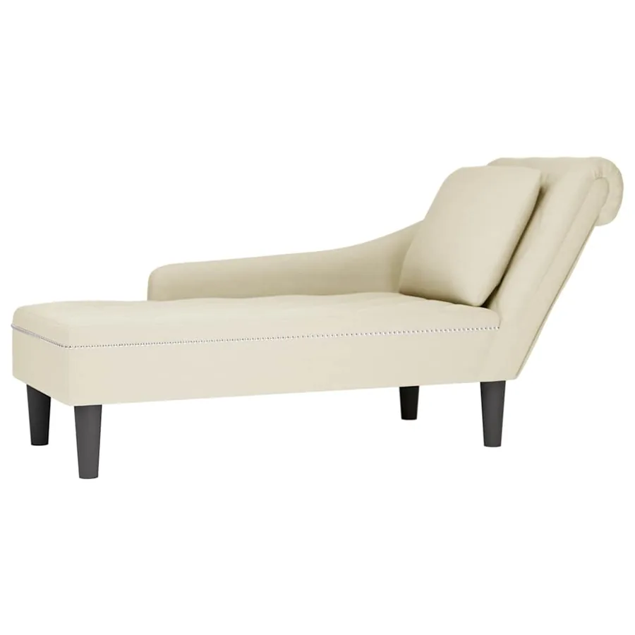 Fauteuil long avec coussin et accoudoir droit crème velours