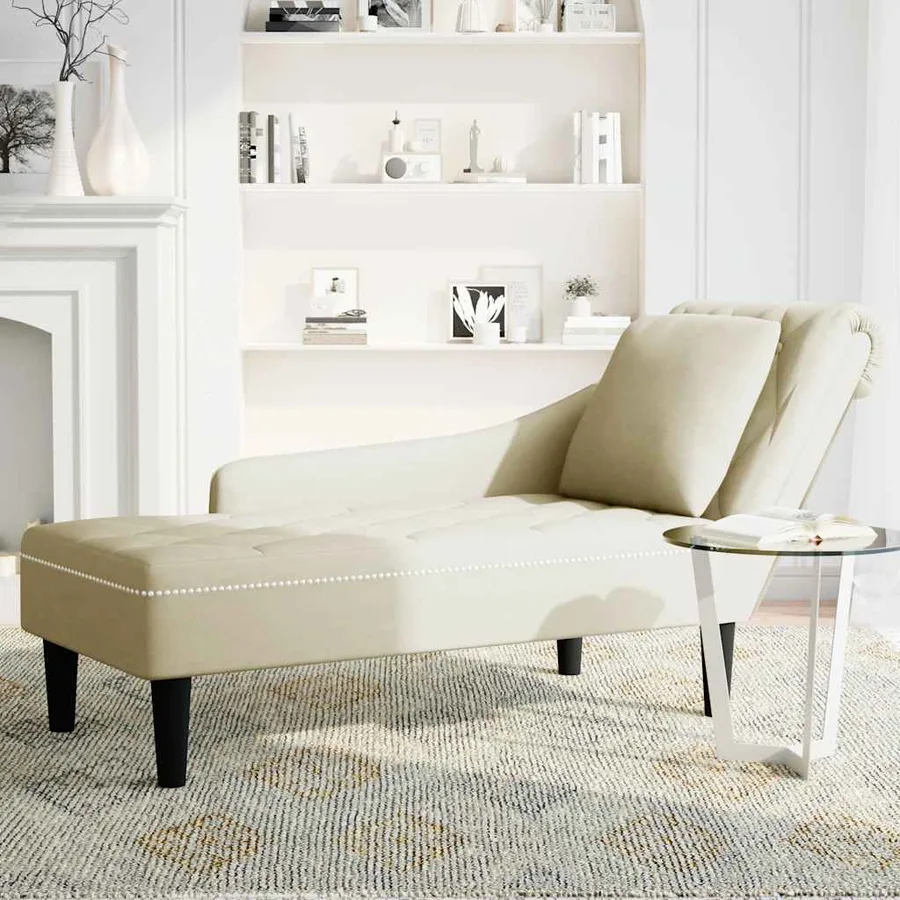 Fauteuil long avec coussin et accoudoir droit crème velours - 3