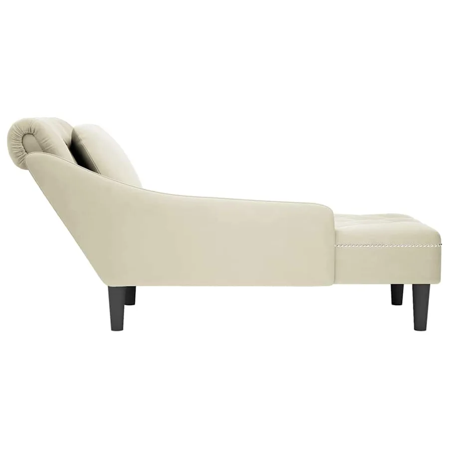 Fauteuil long avec coussin et accoudoir droit crème velours - 5
