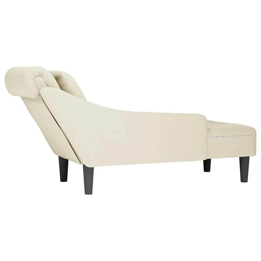 Fauteuil long avec coussin et accoudoir droit crème velours - 6