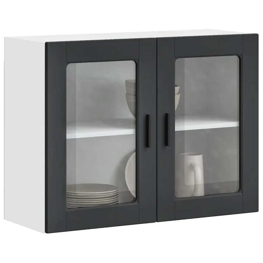 Armoire murale de cuisine avec porte en verre Porto noir