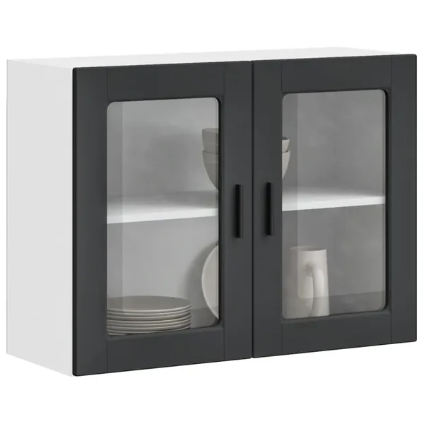 Armoire murale de cuisine avec porte en verre Porto noir