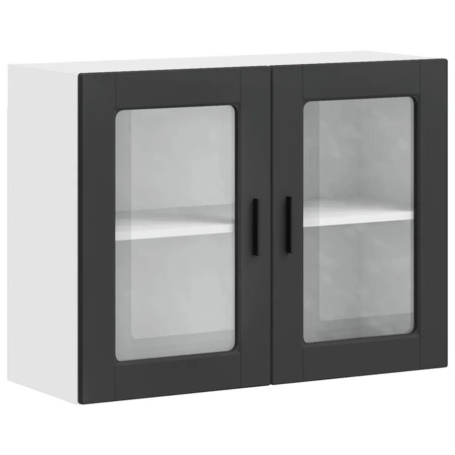 Armoire murale de cuisine avec porte en verre Porto noir - 2
