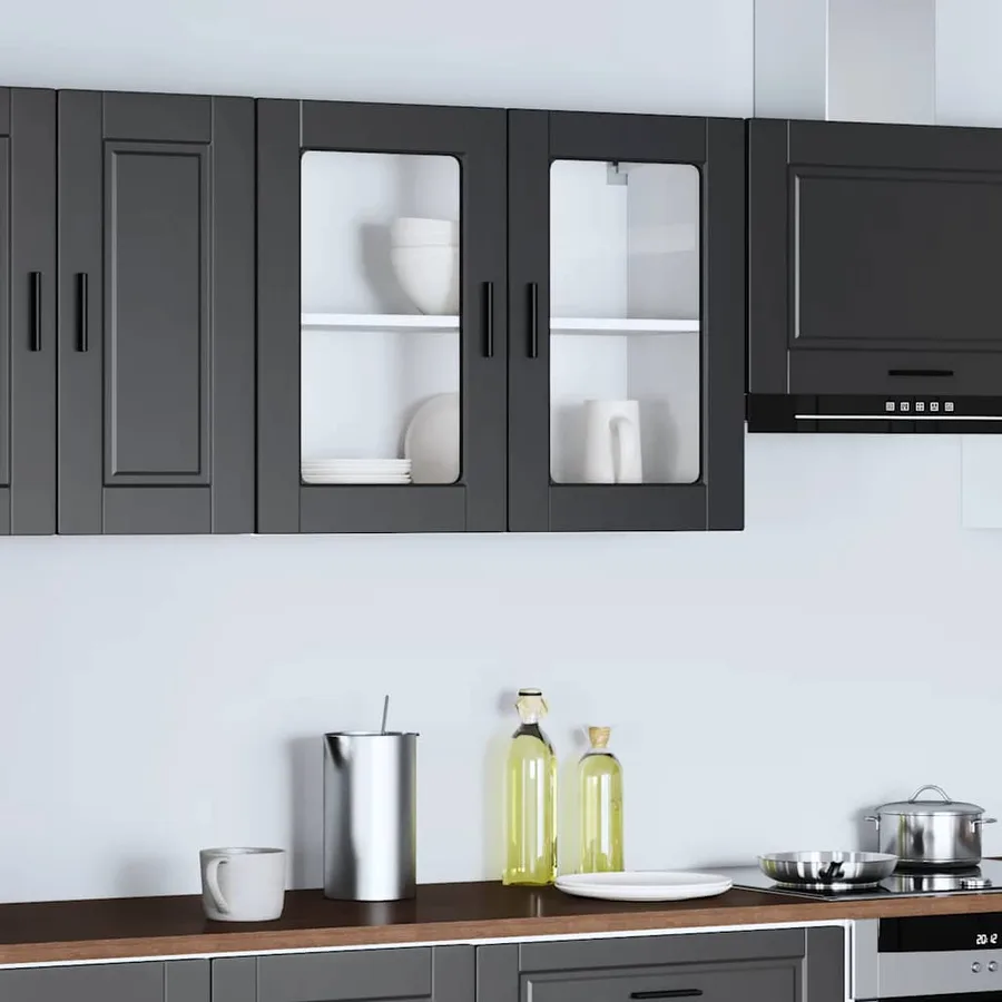 Armoire murale de cuisine avec porte en verre Porto noir - 3