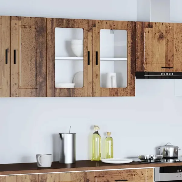 Armoire murale de cuisine avec porte en verre Porto vieux bois