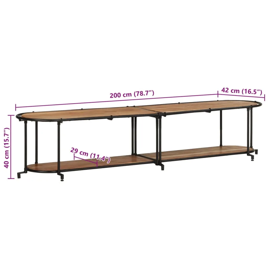Meuble TV 200x42x40 cm bois d'acacia massif - 11