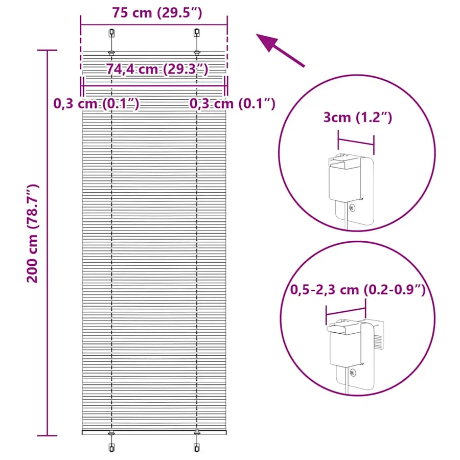 Store plissé blanc 75x200 cm largeur du tissu 74,4 cm polyester - 14