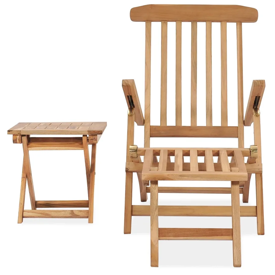 Chaise longue de jardin avec repose-pied et table Bois de teck - 2