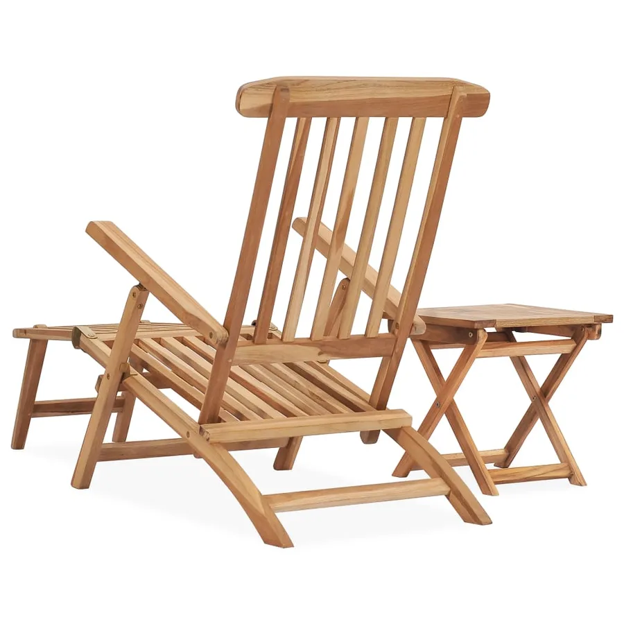 Chaise longue de jardin avec repose-pied et table Bois de teck - 3