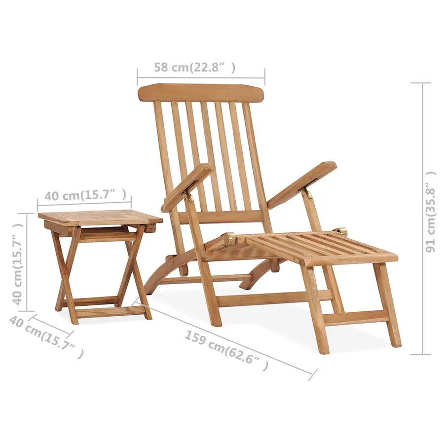 Chaise longue de jardin avec repose-pied et table Bois de teck - 7