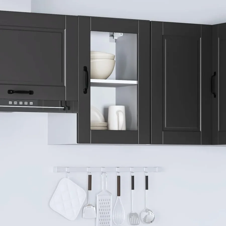 Armoire murale de cuisine avec porte en verre Porto noir - 4