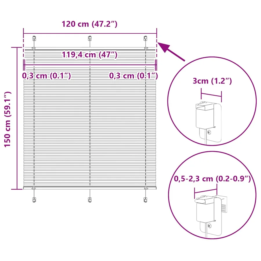 Store plissé blanc 120x150cm largeur du tissu 119,4cm polyester - 14