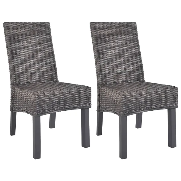 Chaises à manger lot de 2 marron rotin kubu et bois d'acajou