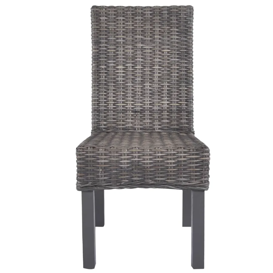 Chaises à manger lot de 2 marron rotin kubu et bois d'acajou - 3