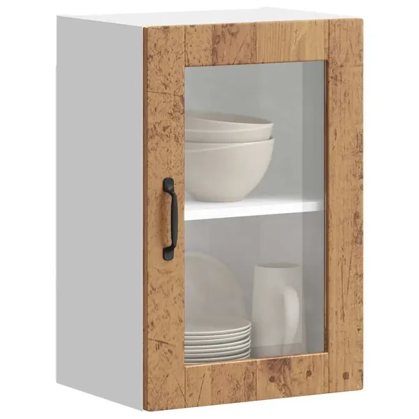 Armoire murale de cuisine avec porte en verre Porto vieux bois