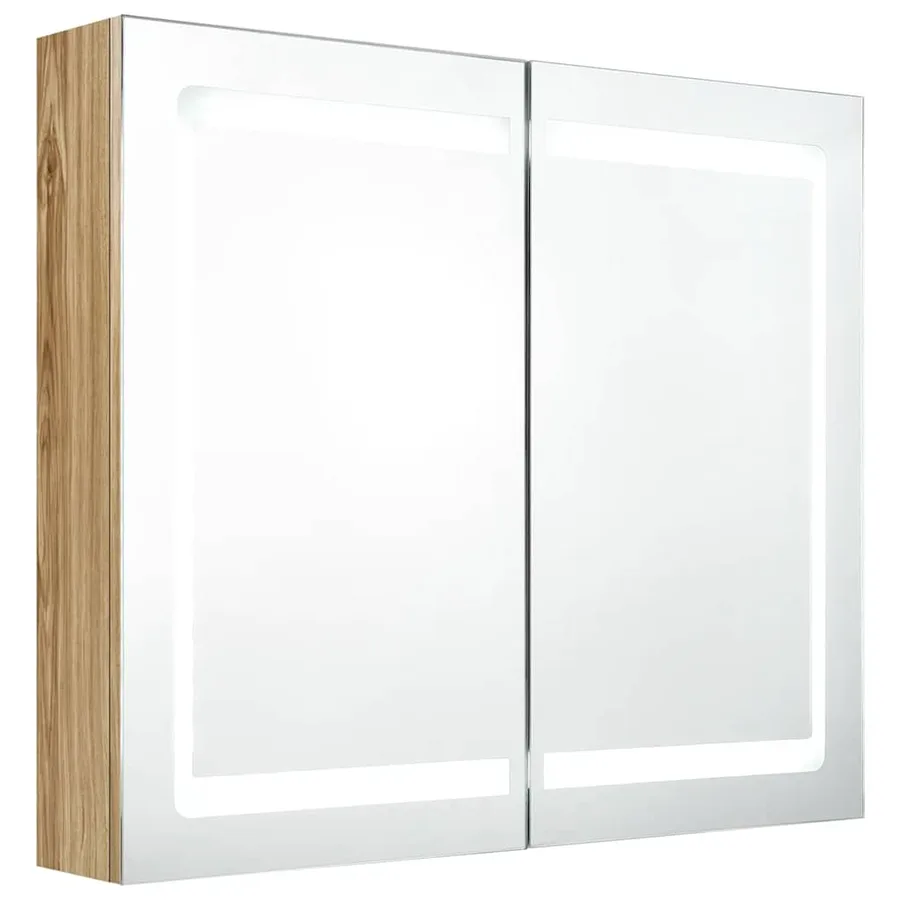 Armoire de salle de bain à miroir LED Chêne 80x12x68 cm - 2