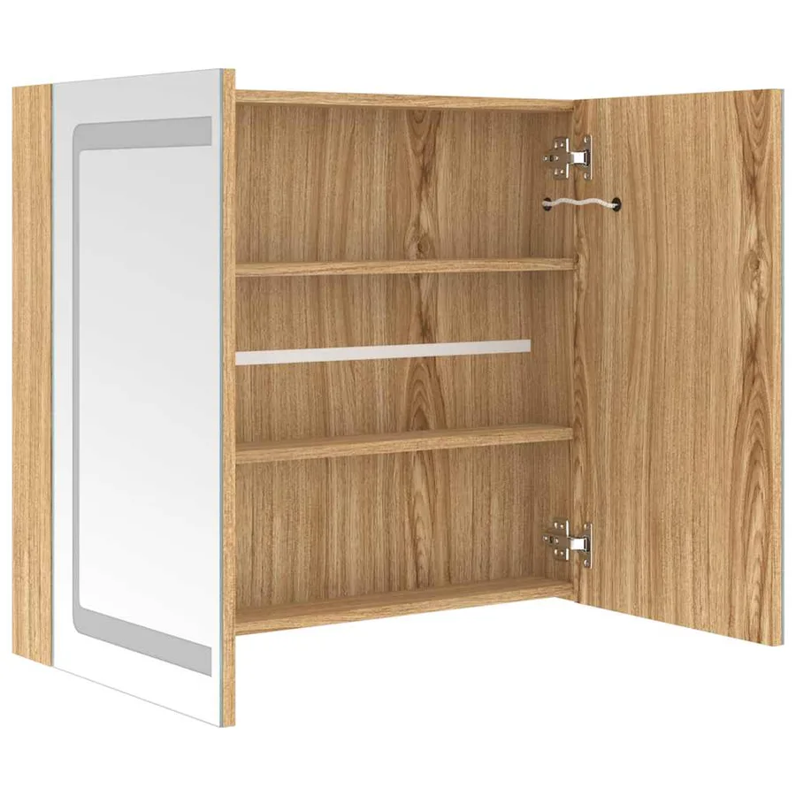 Armoire de salle de bain à miroir LED Chêne 80x12x68 cm - 5