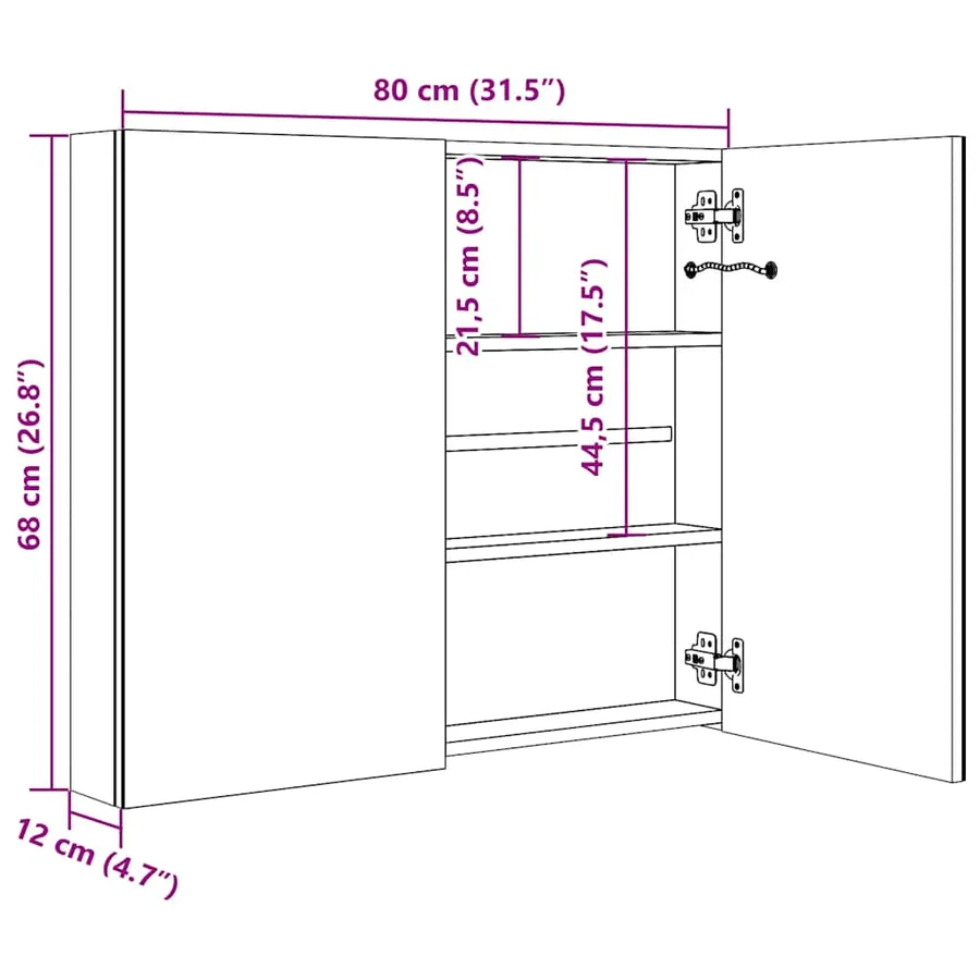 Armoire de salle de bain à miroir LED Chêne 80x12x68 cm - 8