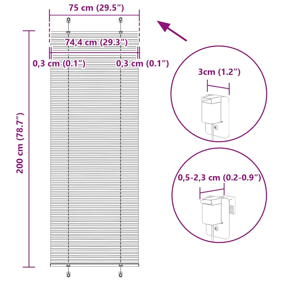 Store plissé anthracite 75x200 cm largeur du tissu 74,4 cm - 14