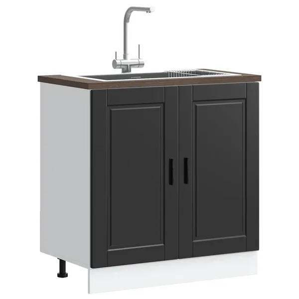 Meuble bas pour évier Porto noir 80x46x81,5 cm bois ingénierie