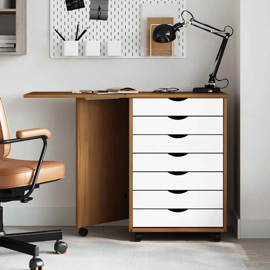 Armoire roulante avec bureau MOSS marron miel bois de pin - 2
