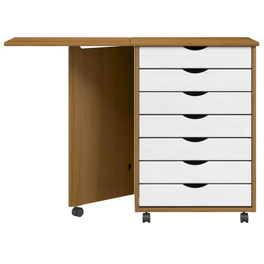 Armoire roulante avec bureau MOSS marron miel bois de pin - 3