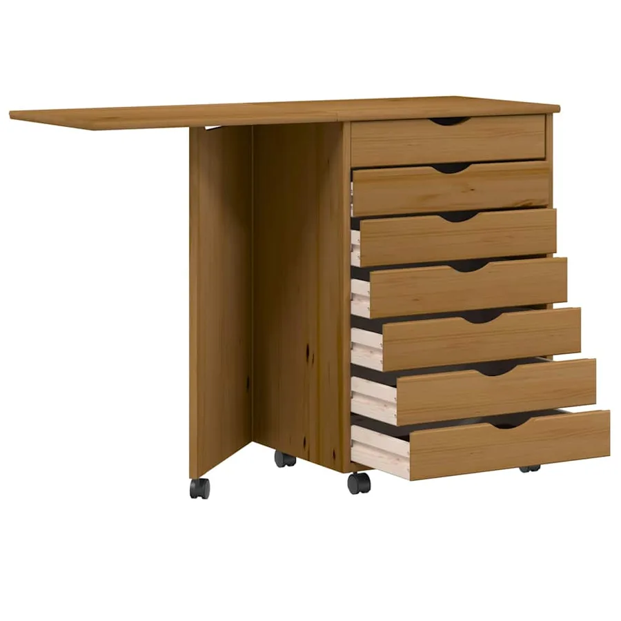 Armoire roulante avec bureau MOSS marron miel bois de pin - 6