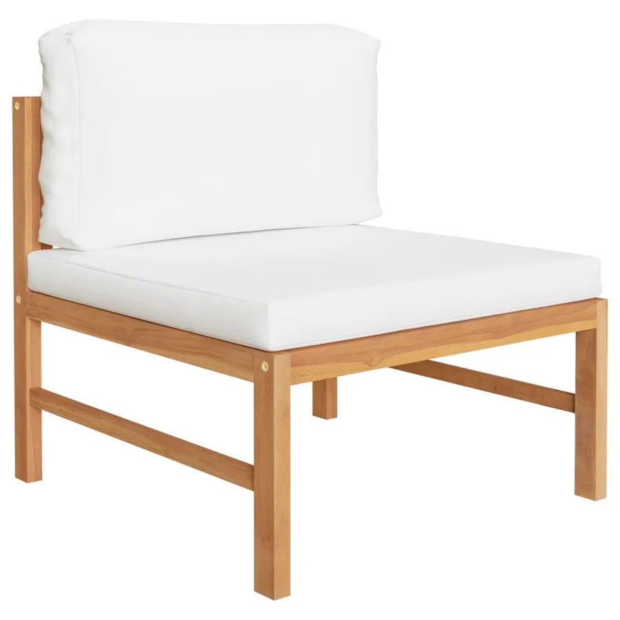 Salon de jardin 3 pcs avec coussins crème Bois de teck - 2